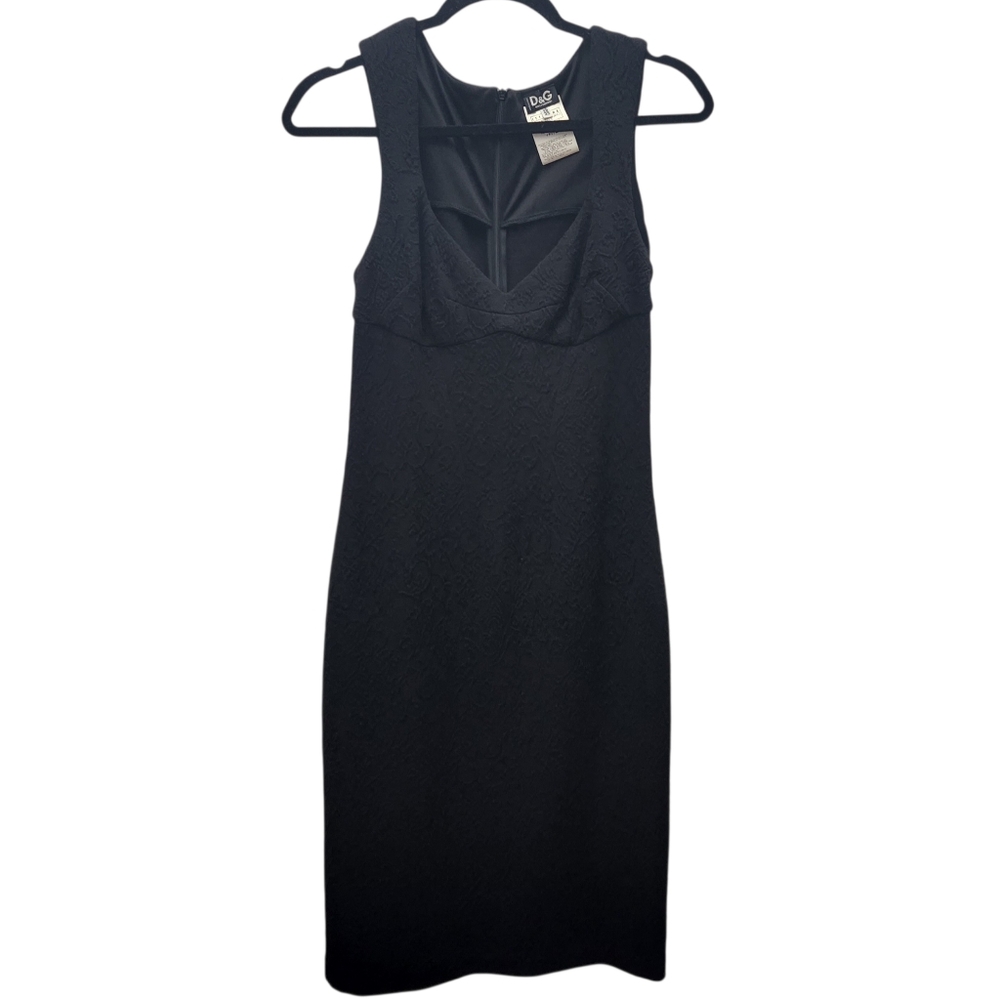 DOLCE & GABBANA DRESS Black Midi Sweetheart Neckline Textured Material 42 / 6